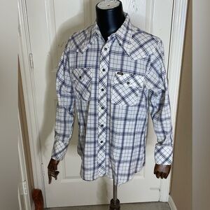 Vintage Lee Shirt Mens Large Lee Snaps Western 1970s Checked X Long Tails USA‍‍‍